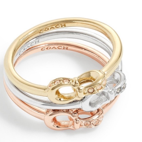 NEW‼️ COACH Signature interlock Pave Stackable 3 Ring Set - Picture 16 of 16